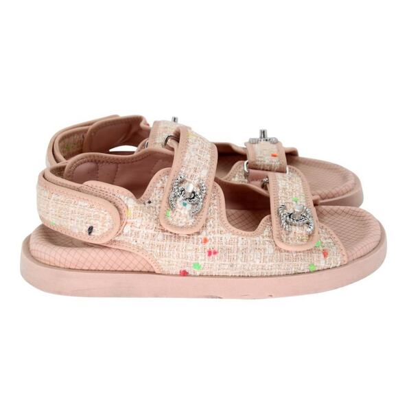 Chanel Cc Dad 35 Tweed Fabric and Leather Sandals CC-S0207P-C002 - Picture 6 of 10